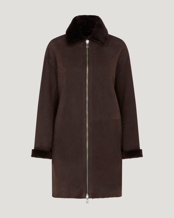 Belstaff Spelter Coat Women's Merino Shearling Chestnut Size XS