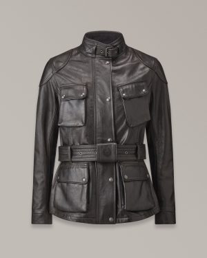 Belstaff Trialmaster Motorcycle Jacket Women's Hand Waxed Leather Antique Black Size UK 8
