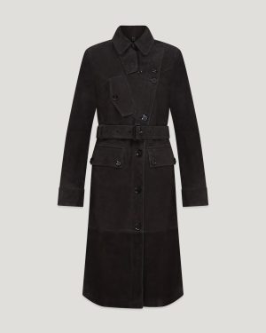 Belstaff Tt Trench Coat Women's Tanner Suede Washed Black Size UK 6