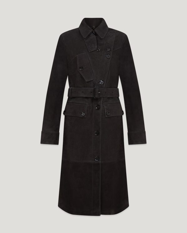 Belstaff Tt Trench Coat Women's Tanner Suede Washed Black Size UK 6