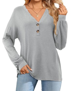 Beluring Womens T Shirts V Neck Tops Basic Long Sleeve Casual 16 18