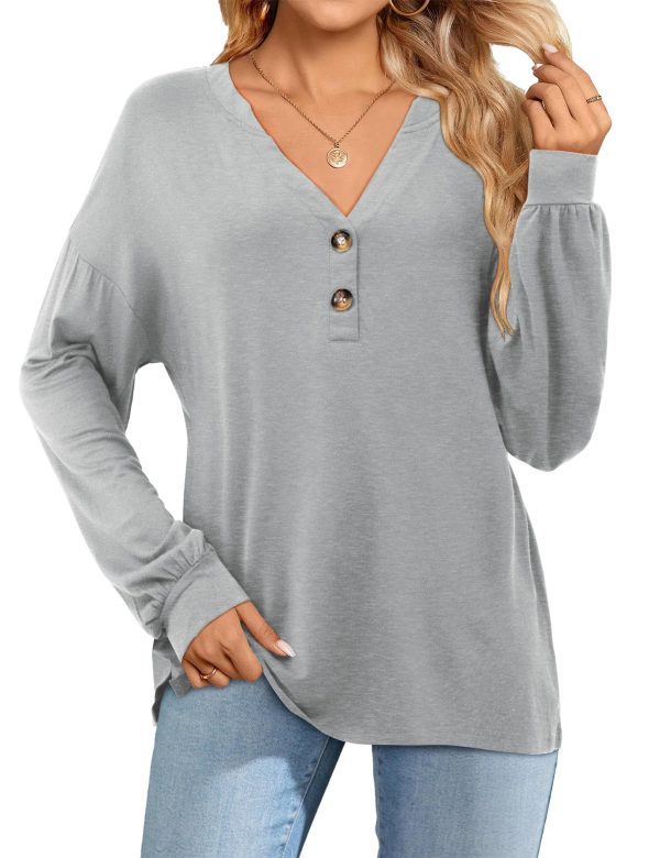 Beluring Womens T Shirts V Neck Tops Basic Long Sleeve Casual 16 18