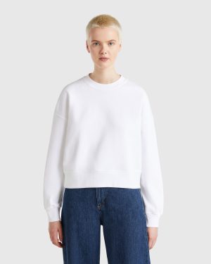Benetton, 100% Cotton Sweatshirt With Logo Print, size XL, White, Women