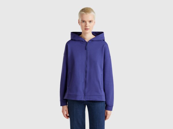 Benetton, 100% Cotton Sweatshirt With Zip And Hood, size XXS, Blue, Women