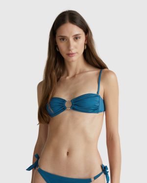 Benetton, Bandeau Bikini Top With Ring, size 32, Teal, Women