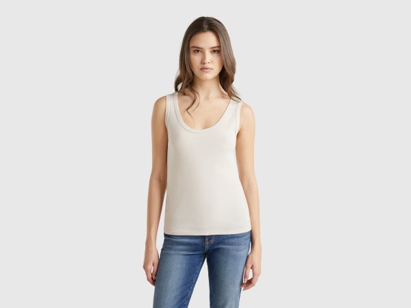Benetton, Beige Tank Top In Pure Cotton, size XS, Beige, Women