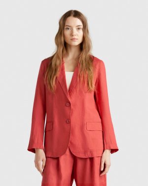 Benetton, Blazer In Pure Linen, size , Brick Red, Women