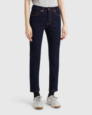 Benetton, Bootcut Jeans In Recycled Cotton Blend, size 35, Dark Blue, Women