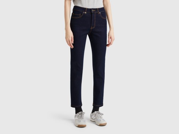 Benetton, Bootcut Jeans In Recycled Cotton Blend, size 35, Dark Blue, Women