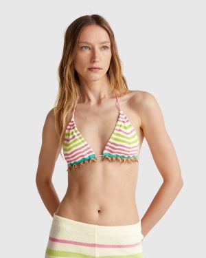 Benetton, Crochet Lace Triangle Bikini Top, size 32, Pink, Women