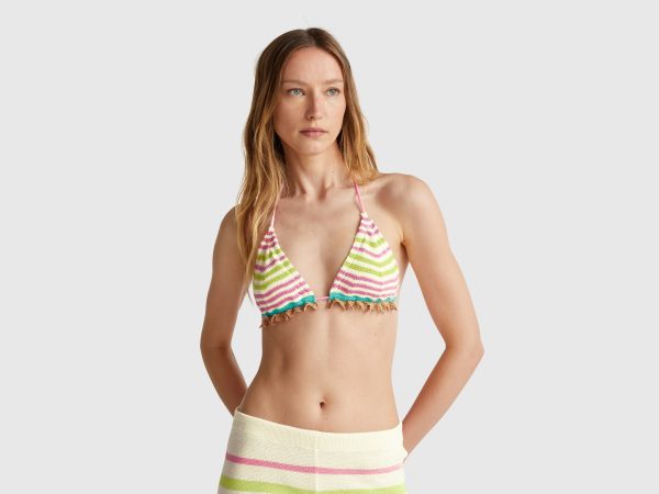 Benetton, Crochet Lace Triangle Bikini Top, size 32, Pink, Women