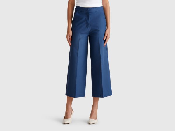 Benetton, Cropped High-waisted Trousers, size , Air Force Blue, Women