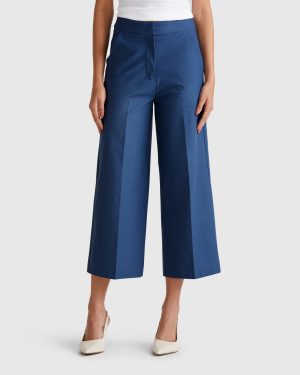 Benetton, Cropped High-waisted Trousers, size , Air Force Blue, Women