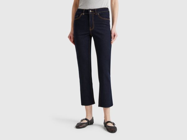 Benetton, Cropped Jeans In Cotton, size 36, Dark Blue, Women