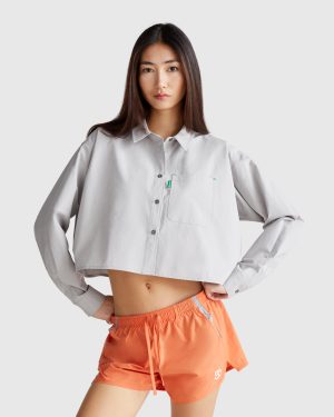 Benetton, Cropped Shirt In Pure Cotton, size XS-S, Gray, Women