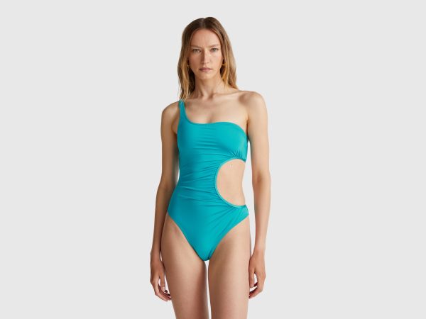 Benetton, Cut Out One-piece Swimsuit, size 32, Turquoise, Women