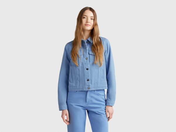 Benetton, Denim Rider Jacket, size XS, Light Blue, Women