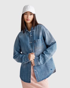 Benetton, Denim Shirt, size OS, Light Blue, Women