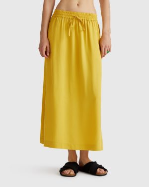 Benetton, Flowy Midi Skirt, size XS, Mustard, Women