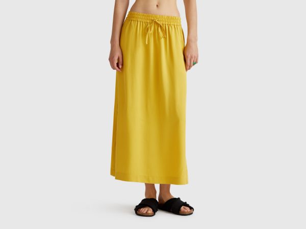 Benetton, Flowy Midi Skirt, size XS, Mustard, Women