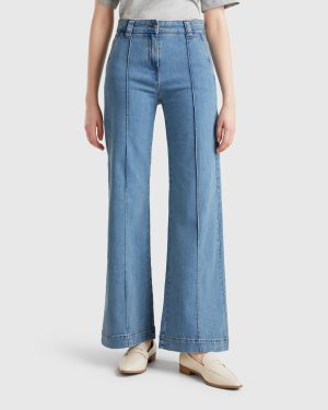 Benetton, High-waisted Flare Fit Jeans, size 34, Light Blue, Women