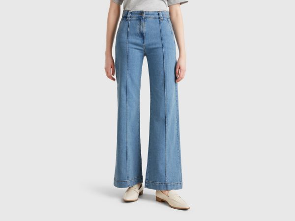 Benetton, High-waisted Flare Fit Jeans, size 34, Light Blue, Women