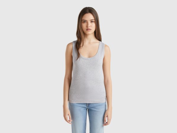 Benetton, Marl Gray Tank Top In Pure Cotton, size XS, Light Gray, Women