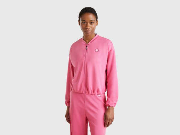 Benetton, Modal® Zip-up Sweatshirt, size XS, Pink, Women