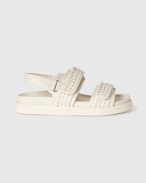 Benetton, Open-toe Sandals In Imitation Fabric, size 6,5-7, Creamy White, Women