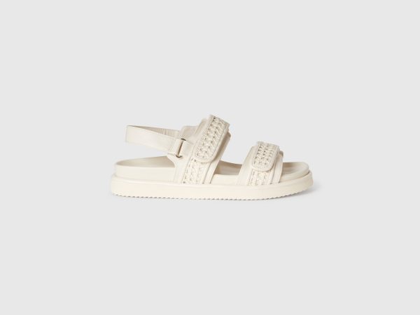 Benetton, Open-toe Sandals In Imitation Fabric, size 6,5-7, Creamy White, Women
