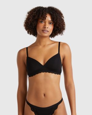 Benetton, Padded Bra In Stretch Modal, size , Black, Women