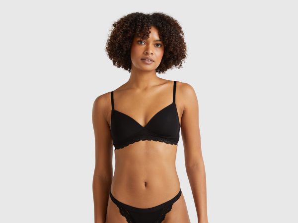 Benetton, Padded Bra In Stretch Modal, size , Black, Women