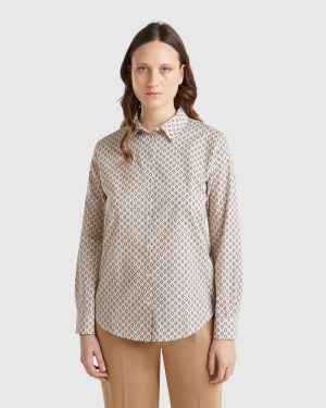 Benetton, Patterned Beige Shirt, size XXS, Beige, Women