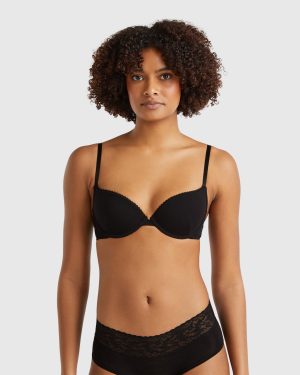 Benetton, Push Up Bra In Stretch Modal, size , Black, Women
