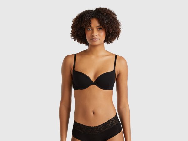 Benetton, Push Up Bra In Stretch Modal, size , Black, Women