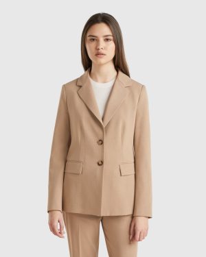 Benetton, Slim Fit Blazer, size , Beige, Women
