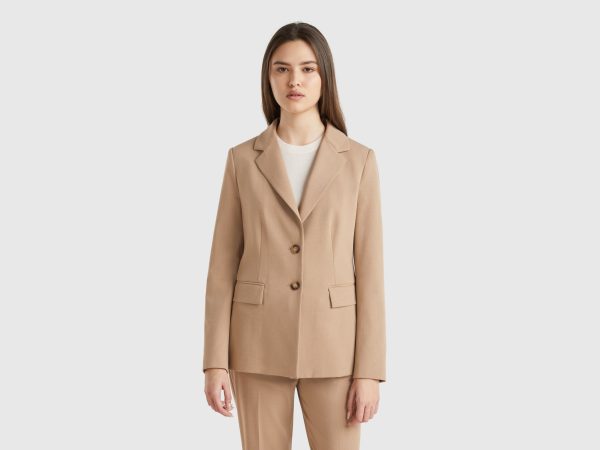 Benetton, Slim Fit Blazer, size , Beige, Women
