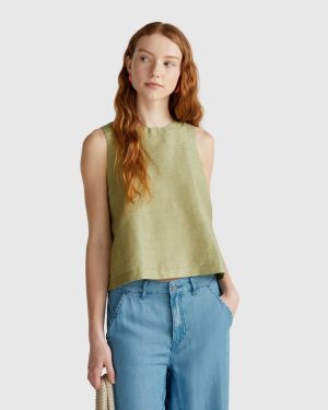 Benetton, Striped Blouse In Linen Blend, size XXS, , Women