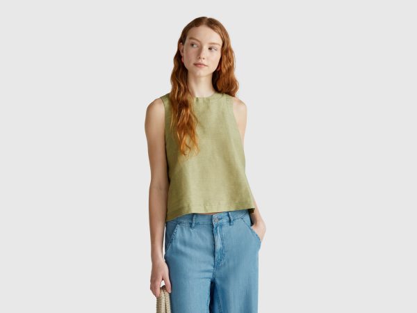 Benetton, Striped Blouse In Linen Blend, size XXS, , Women