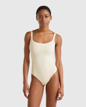 Benetton, Super Stretch Bodysuit, size XS, Creamy White, Women
