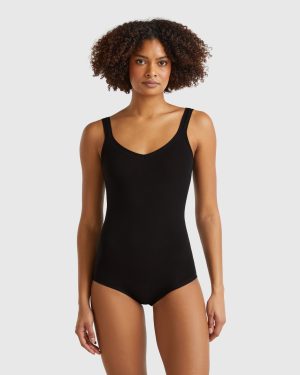 Benetton, Super Stretch Cotton Bodysuit, size OS, Black, Women
