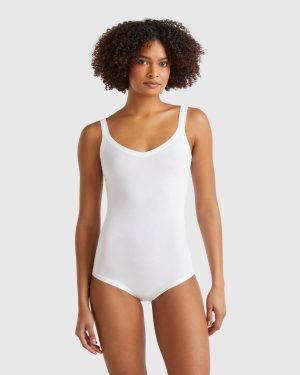 Benetton, Super Stretch Cotton Bodysuit, size OS, White, Women