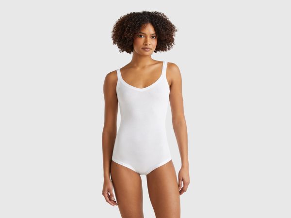 Benetton, Super Stretch Cotton Bodysuit, size OS, White, Women