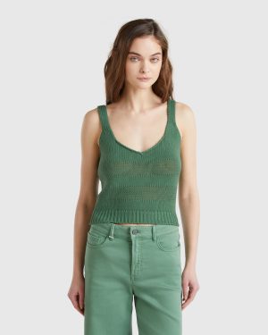Benetton, Tank Top In 100% Knit Cotton, size XL, Green, Women
