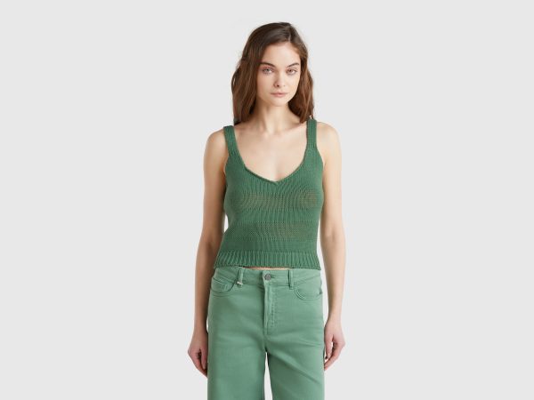 Benetton, Tank Top In 100% Knit Cotton, size XL, Green, Women