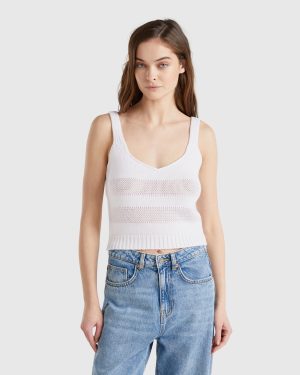 Benetton, Tank Top In 100% Knit Cotton, size XS, White, Women