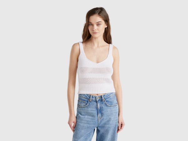 Benetton, Tank Top In 100% Knit Cotton, size XS, White, Women
