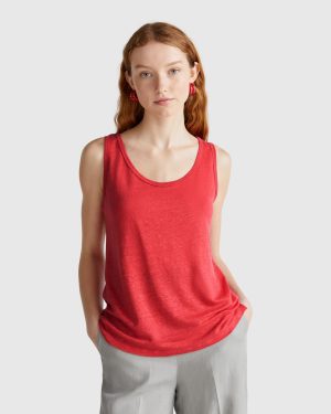 Benetton, Tank Top In Pure Linen, size XXS, Brick Red, Women