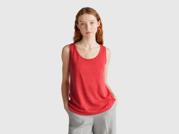 Benetton, Tank Top In Pure Linen, size XXS, Brick Red, Women