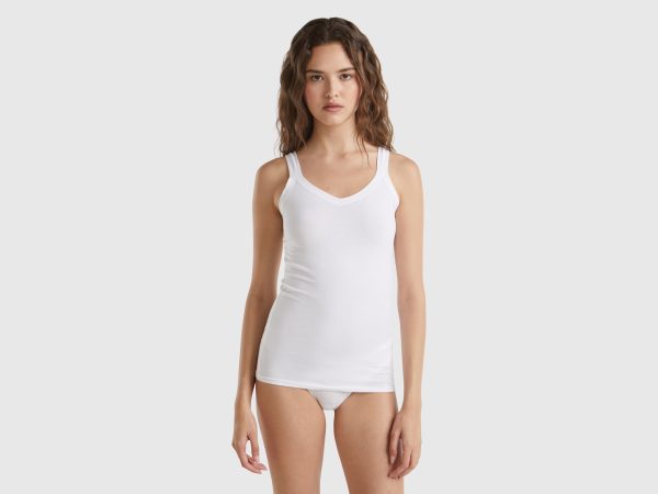 Benetton, Tank Top In Super Stretch Cotton, size OS, White, Women